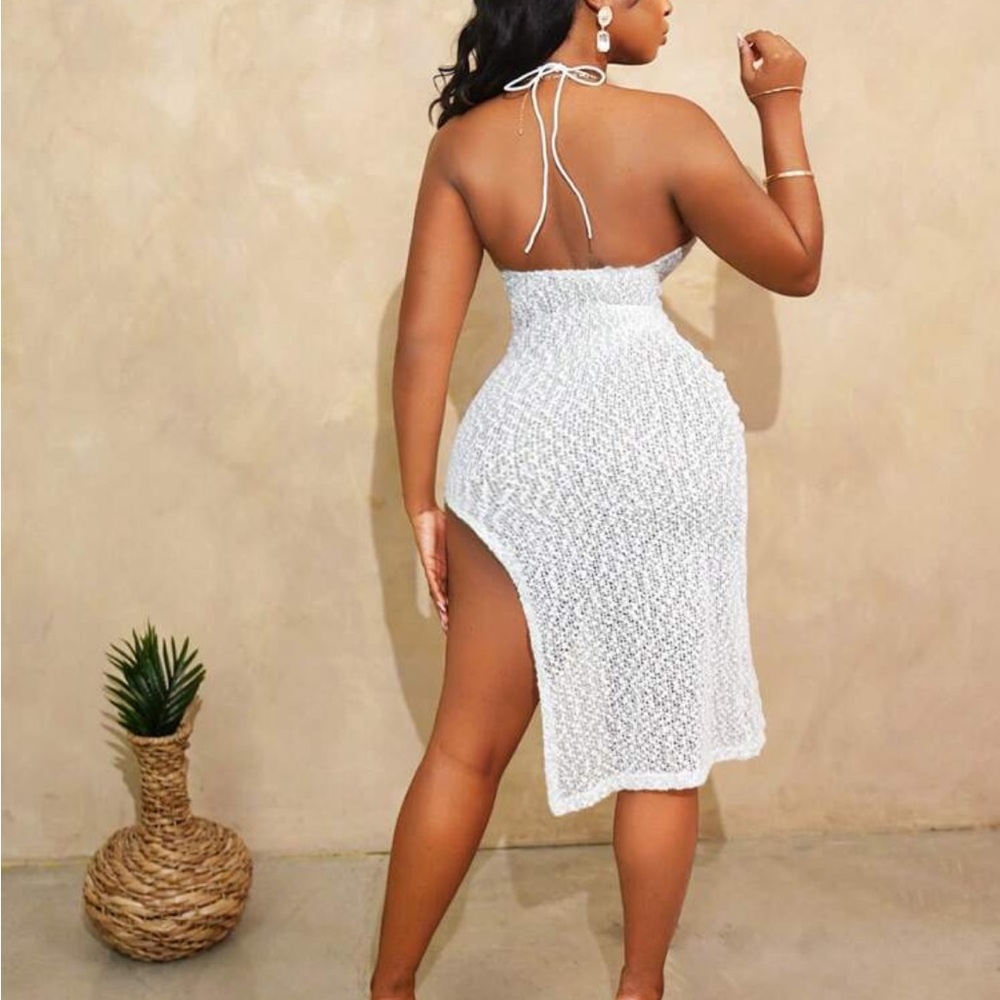 White Cutout Halter Dress - Picture 2 of 3